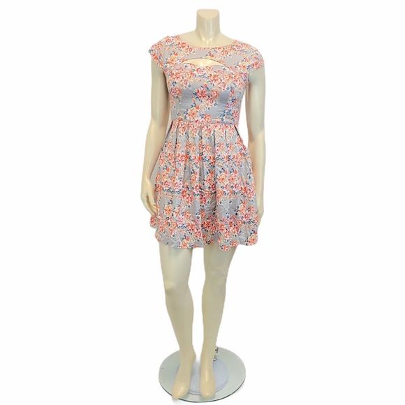 Lc Lauren Conrad Women's Sz 10 Gray Floral Sweetheart Pleated Pocket Dress - Picture 1 of 6